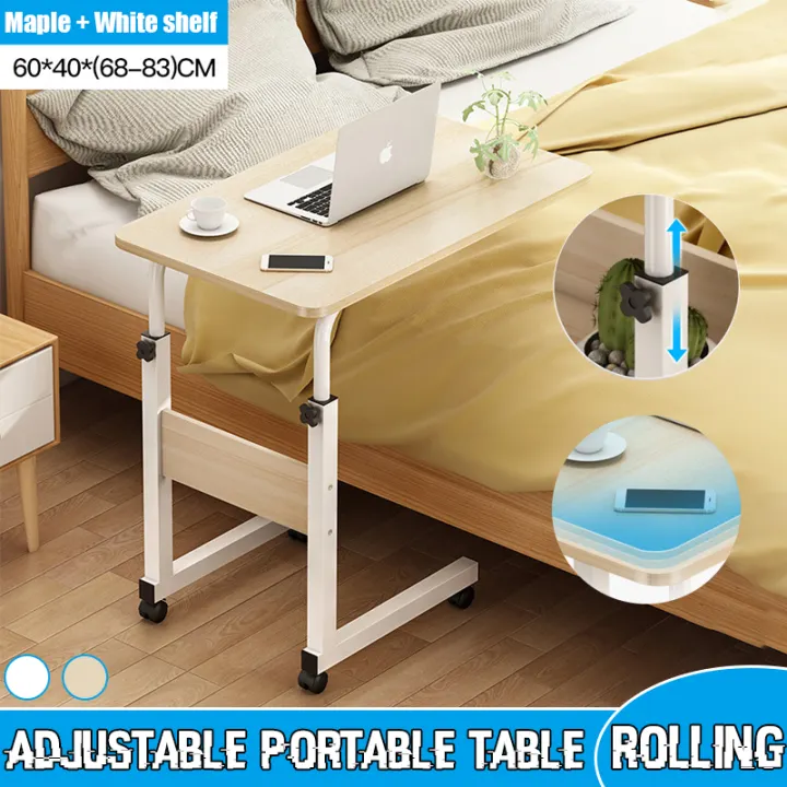 Sofa Bed Side Table Laptop Desk With Shelves And Wheels White Double Tea Coffee 60cmx40cmx 68 83cm Lazada Ph Sofa Bed Side Table Laptop Desk With, Sofa Bedside Table Laptop Desk With Shelves Wheels