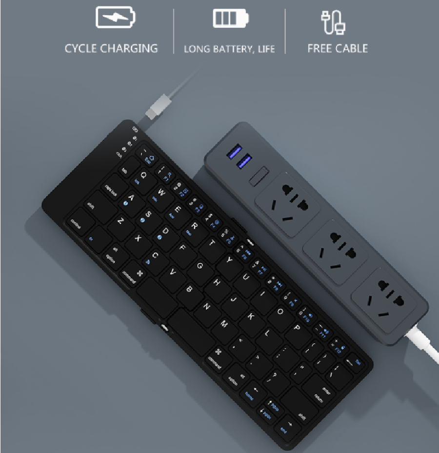 JOMAA Foldable Bluetooth Keyboard 3.0 Ultra Slim Folding Mini Rechargeable Keyboard for iPad Android Mac OS Laptop Tablet