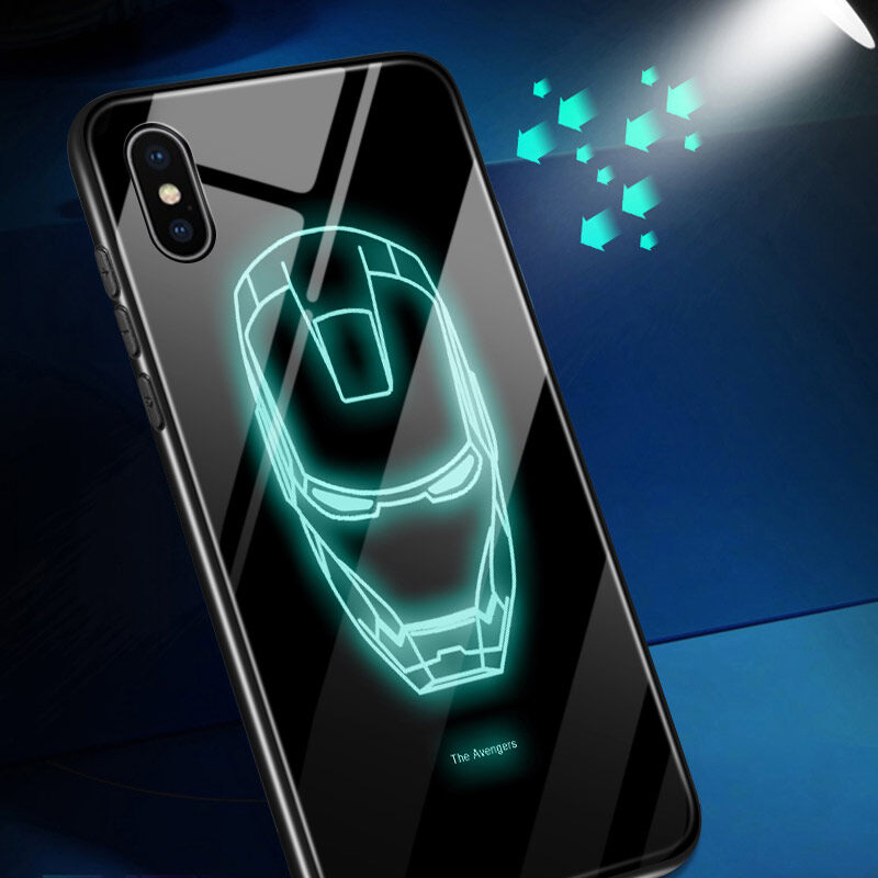 UCUC CASE For Samsung Note 10 Plus + case Luminous Marvel Superhero Captain America Ironman Case Glow in Dark Tempered Glass Back Casing Cover