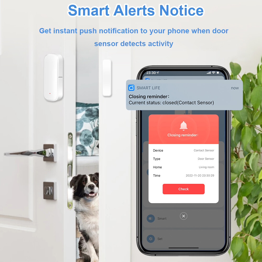 Jiuch Tuya WiFi / ZigBee Door Sensor Smart Home Security Window Detector Wireless Automatic Sliding Door Magnetic Contact Sensor Smart Home Wireless Door Detectors Open/Close APP Remote Alarm For Alexa Google Home