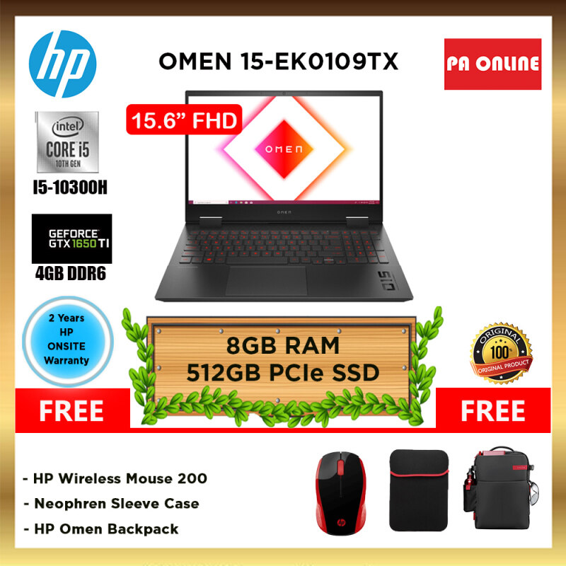 HP OMEN 15-ek0109TX -144hz -Intel Core i5-10300H /8GB-24GB RAM /512GB SSD /4GB GeForce GTX 1650ti /15.6 FHD IPS /WIN 10 /2 Years Malaysia