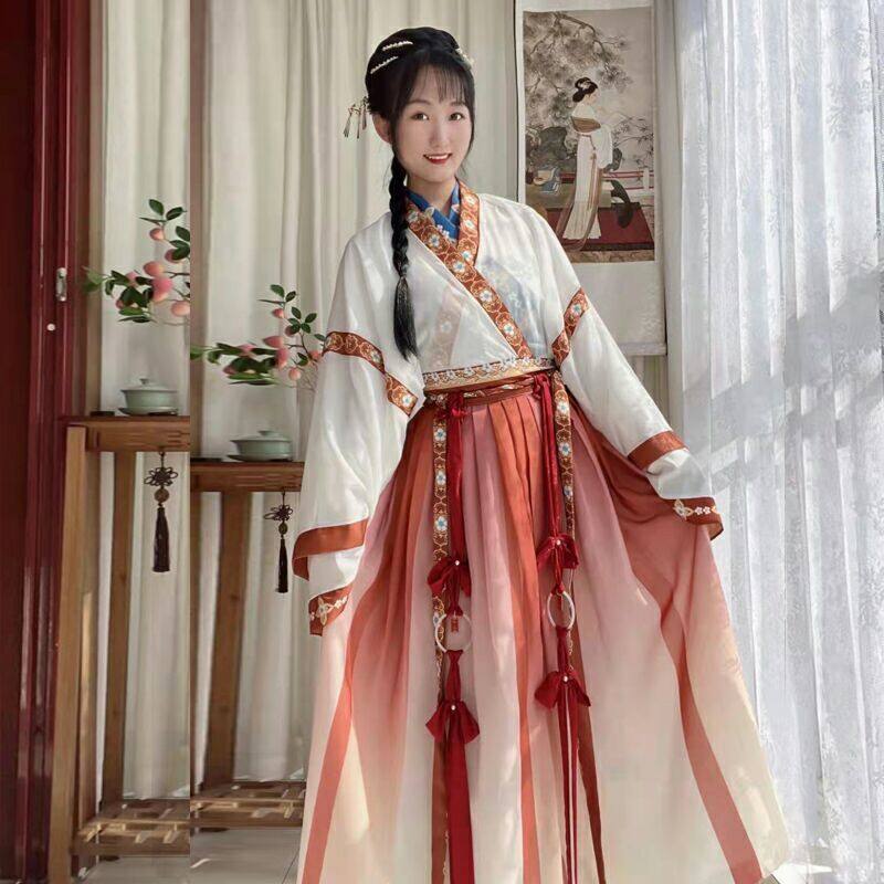 Original ancient costume waist-collared Confucian skirt Hanfu female student three-piece Chinese style