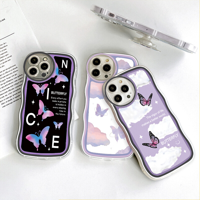 PMP Casing Case For Samsung Galaxy Note 10 Note 10 Plus Note 10 Plus 5G Note 20 Note 20 Ultra (With Free Holder) Fashion Soft Wavy Phone Case Beautiful Butterfly Cartoon Shockproof Cellphone Casing Full Cover Camera Protection