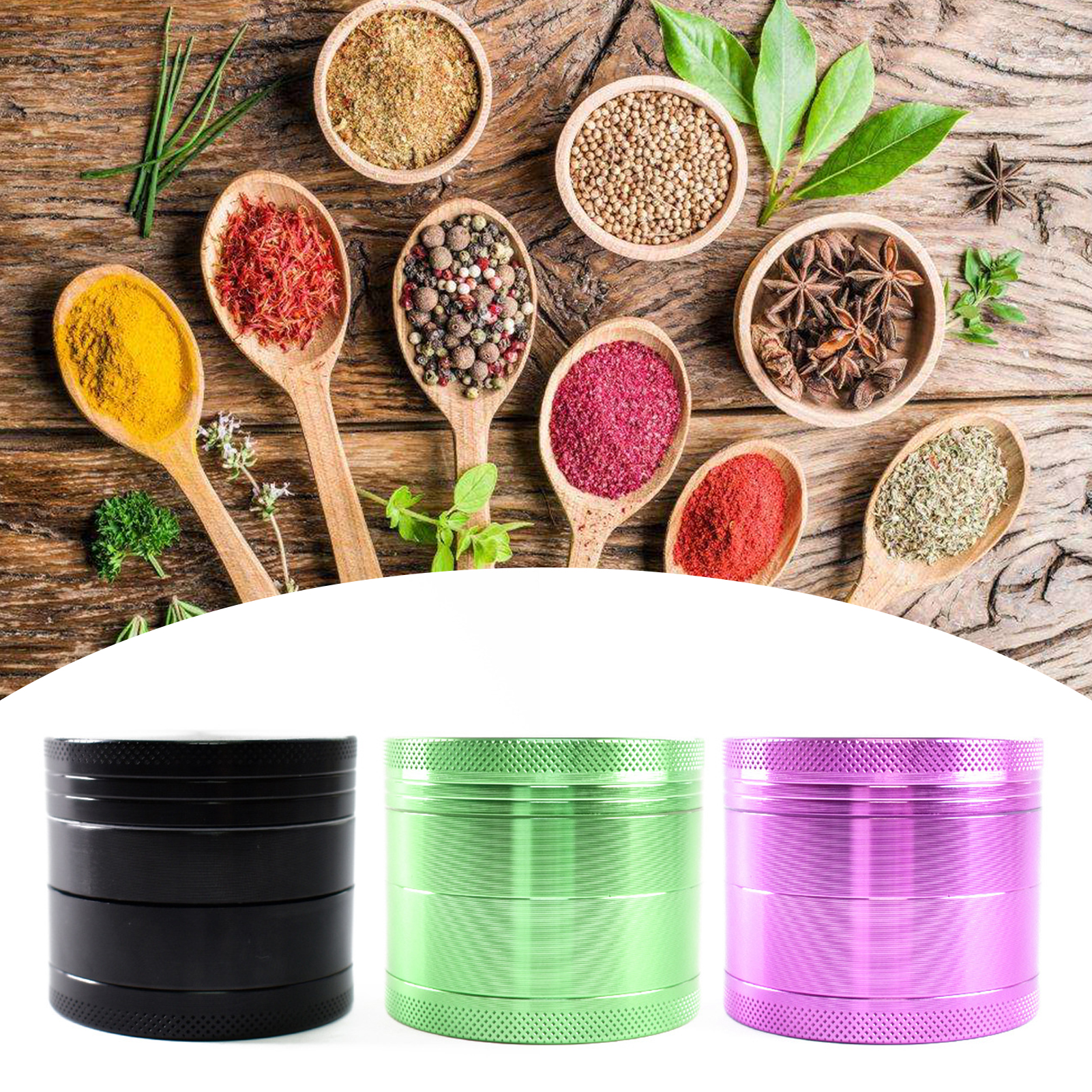 Spice Grinder Efficient Four Layer Aluminum Alloy Sharp Teeth Herb Grinder for Kitchen Spice Grinder Smooth