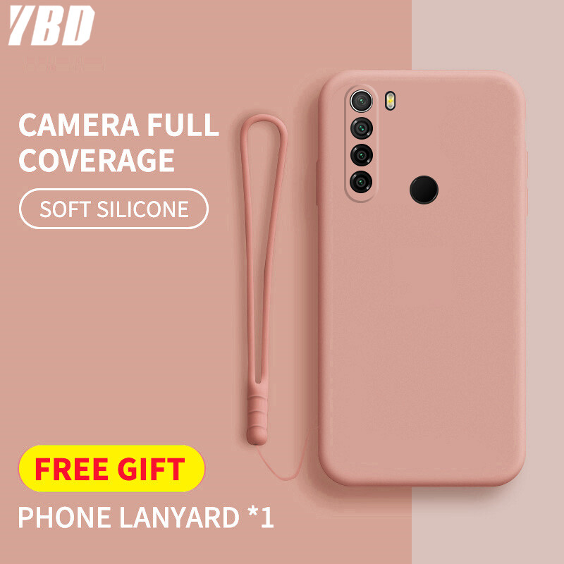 YBD case For Xiaomi redmi note 8 / NOTE 8 pro Accurate camera hole protection Casing ,Thin Soft Liquid Silicone Cover Candy Color Cases with free phone Lanyard