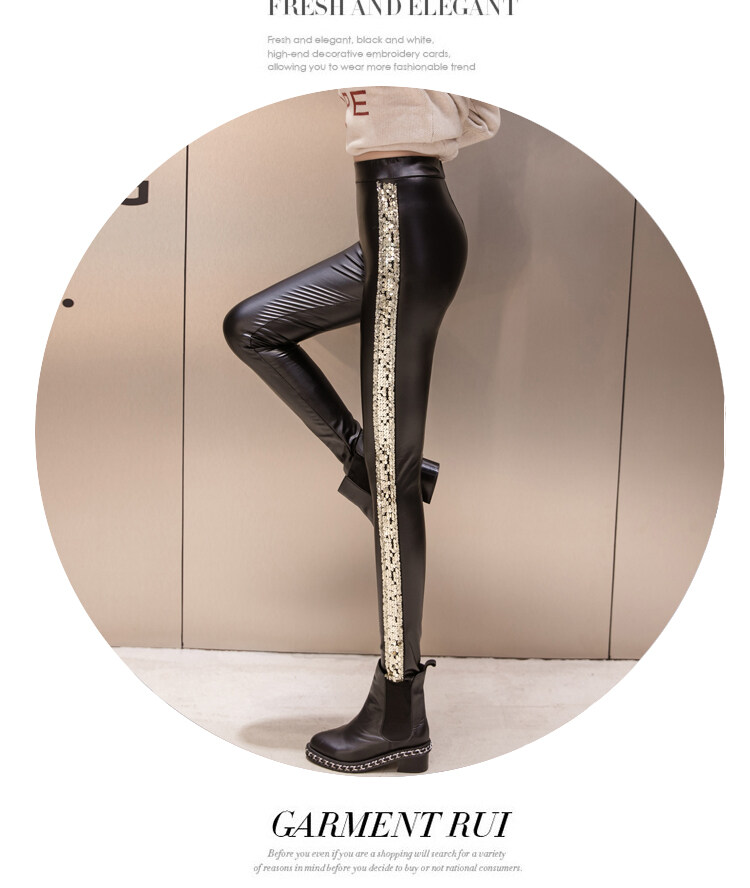 Quần Legging Nữ Quần Jegging Co Giãn Cạp Cao Cỡ Lớn Da PU Vinyl Đính Kim Sa Lấp Lánh Bên Hông Lông Cừu Mỏng 8XL 7XL S Màu Vàng Bạc