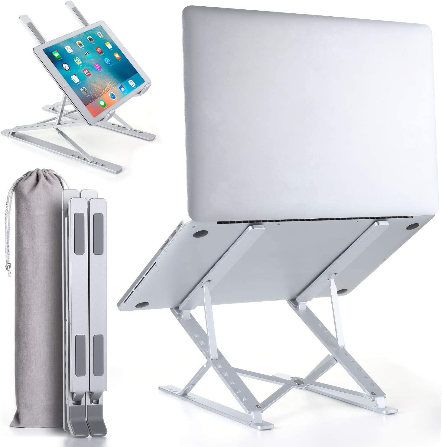 Laptop Stand Aluminum Computer Riser Portable Adjustable Ergonomic Laptops Elevator Desktop Foldable Notebook Holder for 10 to 15.6 Inches Notebook Computer Silver