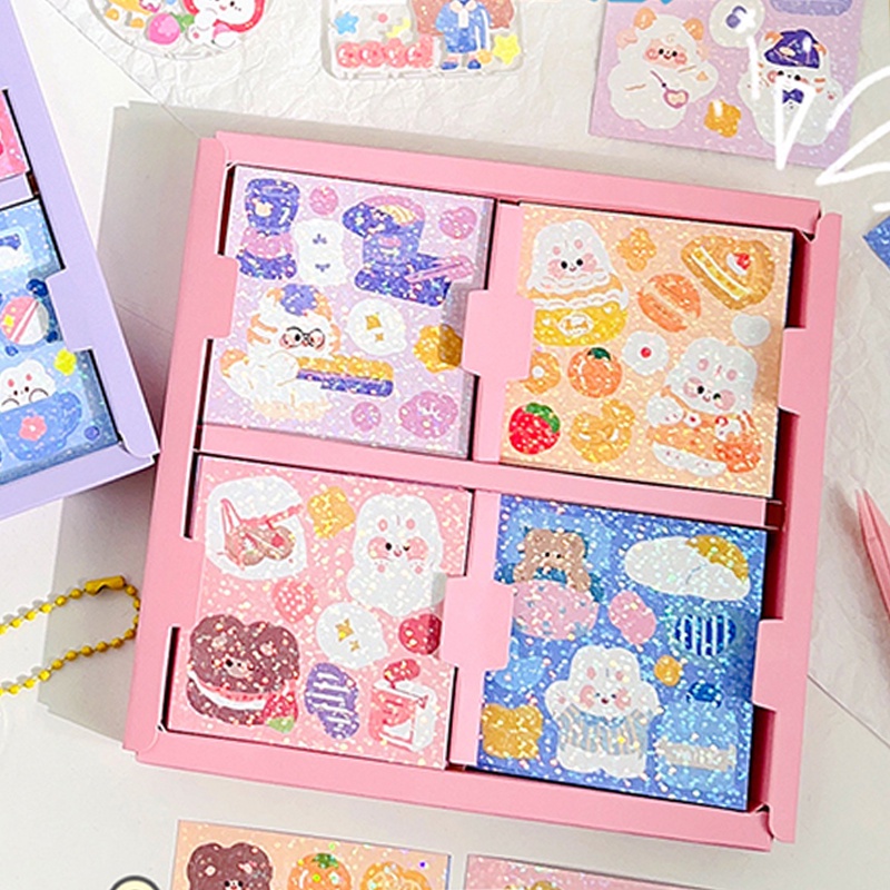 100 Sheets Boxed Cartoon Glittering Stickers Student Decorative DIY Material Stickers Set
