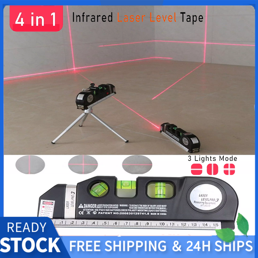 Multipurpose Laser Level – Vertical & Horizontal, With Measuring Tape Aligner & Metric Rulers