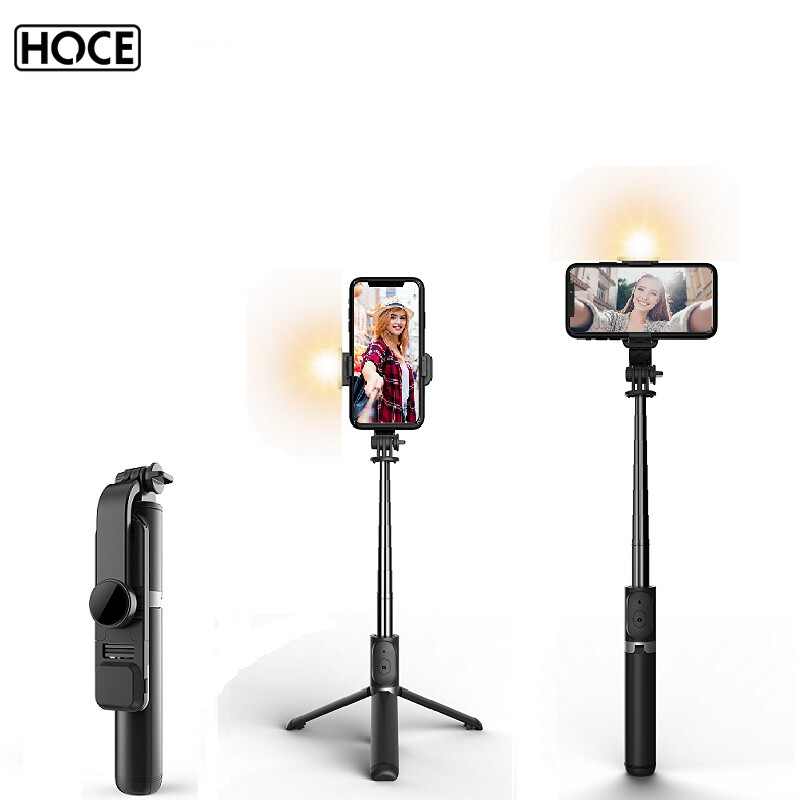 🔥 Q02s Wireless Bluetooth Tripod Mobile Phone Stabilizer Selfie Stick shutter for IOS Android Smartphones Vlog Record  Mini Portable with LED fill light
