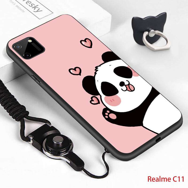 Casing Ponsel Tahan Guncangan Pelindung Belakang Ponsel Silikon Tpu Lembut Untuk Realme C11 Cincin Jari Tali Penyandang Lazada Indonesia