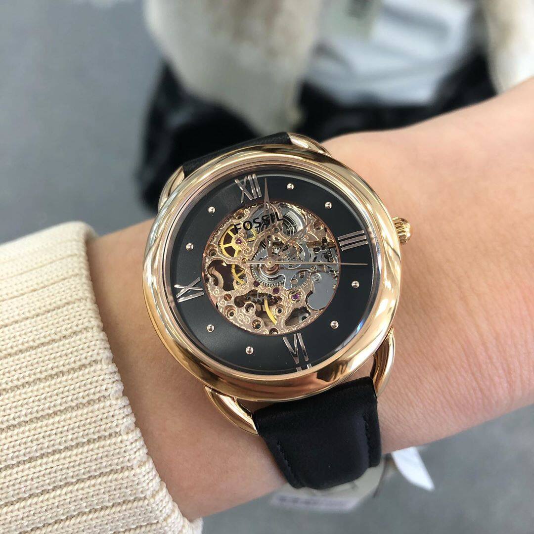 tailor mechanical black leather watch