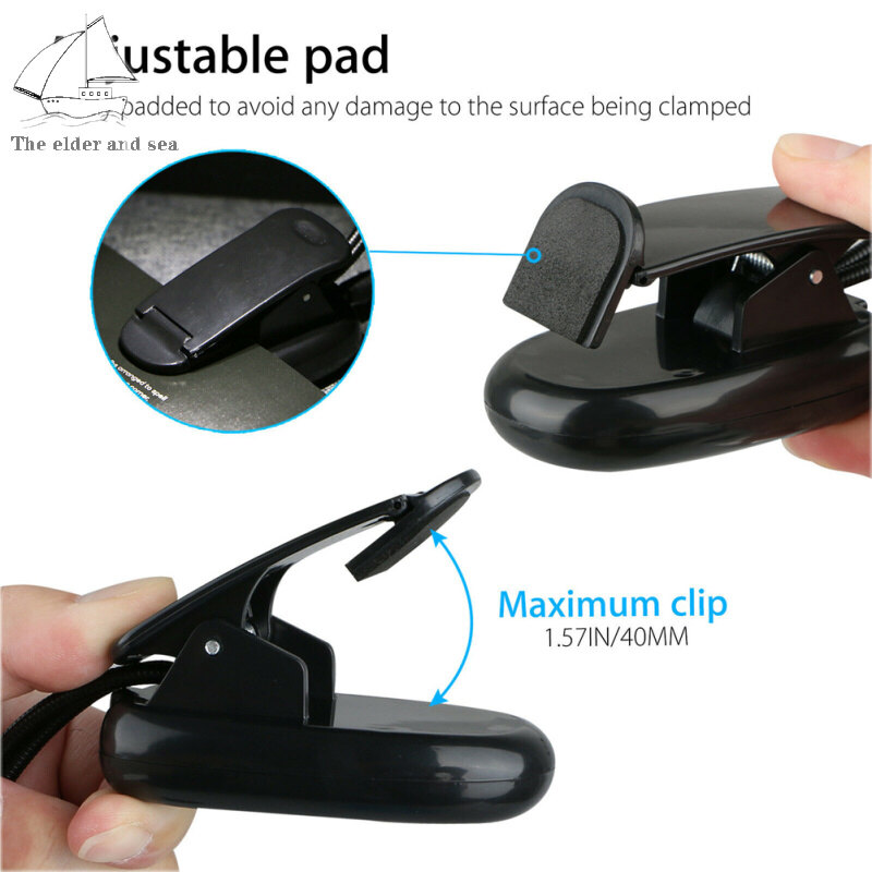 Elder Sea Clip-on Led Light 2pcs Arms Multipurpose Adjustable Dimmable Rechargeable Super Bright Reading Lamp
