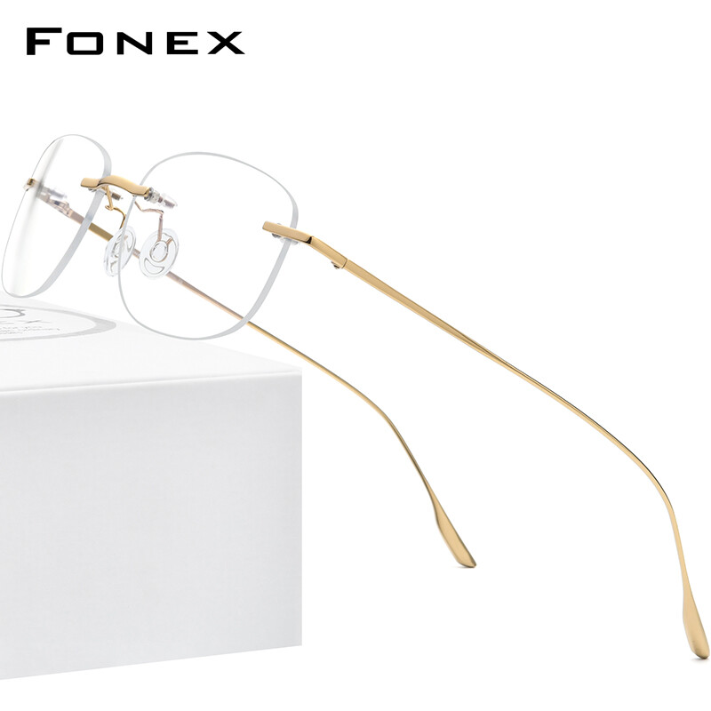 FONEX Titanium Alloy Glasses for Men New Rimless Frameless Eyeglasses Frame Ultralight Korean Style Aesthetic Optical Eyewear Singapore Branded 8107
