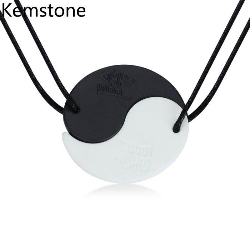 Kemstone Classic Lava Stone Black White Bagua Mirror 2 Pendant Necklaces for Men