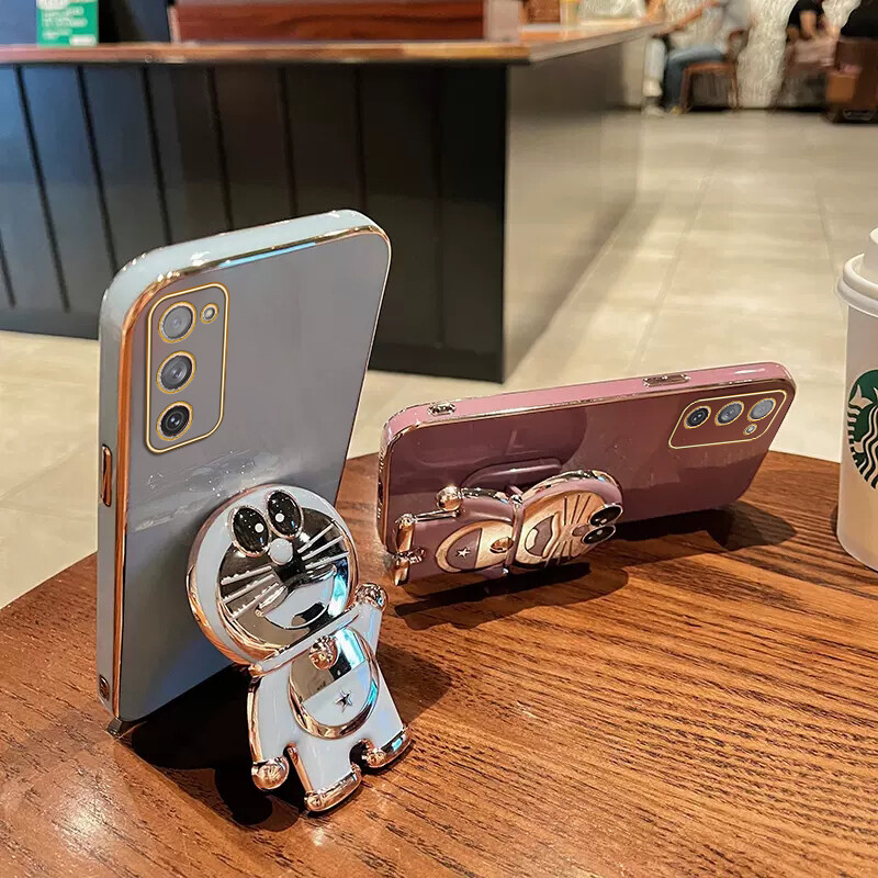 Shmily Fashion Dingdang Cat Stand Phone Case For Samsung Galaxy Note8 Note9 Note 10 Note 10 Plus Note 10 Lite Note20 Note 20 Ultra Luxury Electroplated Straight Edge Soft Silicone Shockproof Phone Cover
