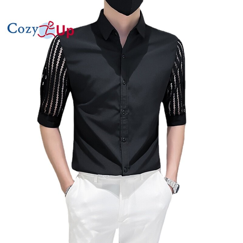 Cozy Up British Style Men Shirt Half Sleeve Solid Color Lapel Slim Fit