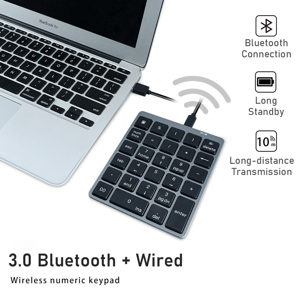 Bàn Phím Số S970 3.0 Bluetooth + Có Dây + Hub * 2, Cấu Trúc Chìa Khóa Kéo 28 Phím Bàn Phím Kỹ Thuật Số Không Dây Tiện Dụng Mỏng Dành Cho Máy Tính PC Laptop