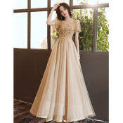 EAGLELY Elegant Sequins Champagne Maxi Dress for Formal Events