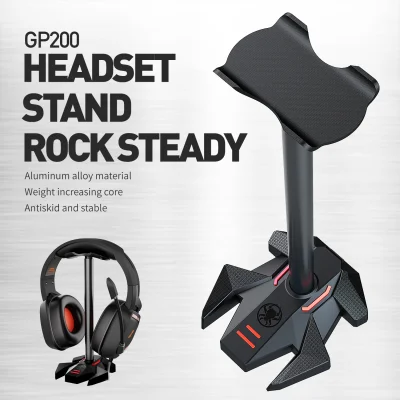Plextone GP200 Headphone Stand Headset Holder Gaming Earphone Stand with Aluminum Supporting Bar Flexible Headrest ABS Solid Base
