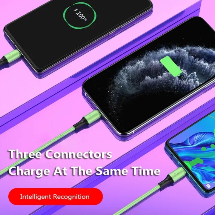 3 In 1 Universal Fast Charging USB Cable Liquid Silicone Quick Charge Line USB Cable USB-C Data Transmission Line for Android Apple Type-C