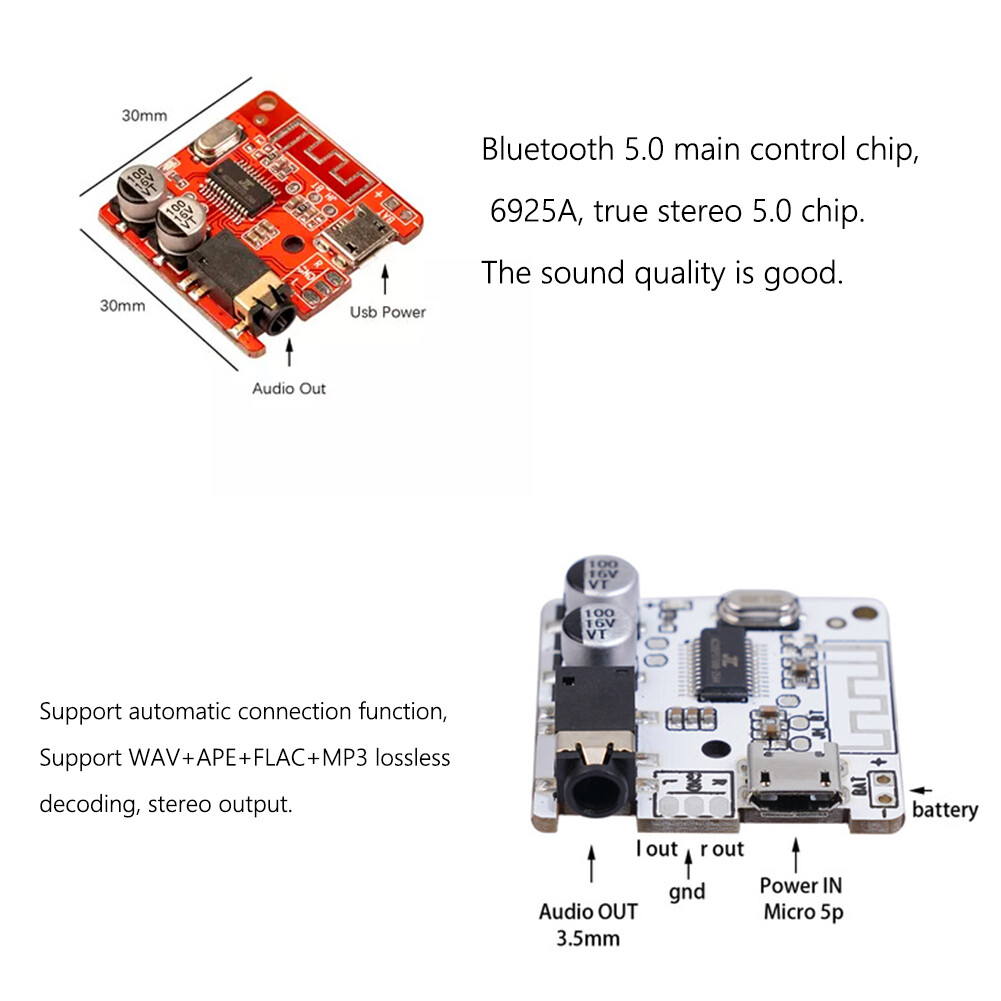 【Avivahc】DIY Bluetooth Audio Receiver Board Bluetooth 5.0 MP3 Lossless Decoder Board Wireless Stereo Music Module