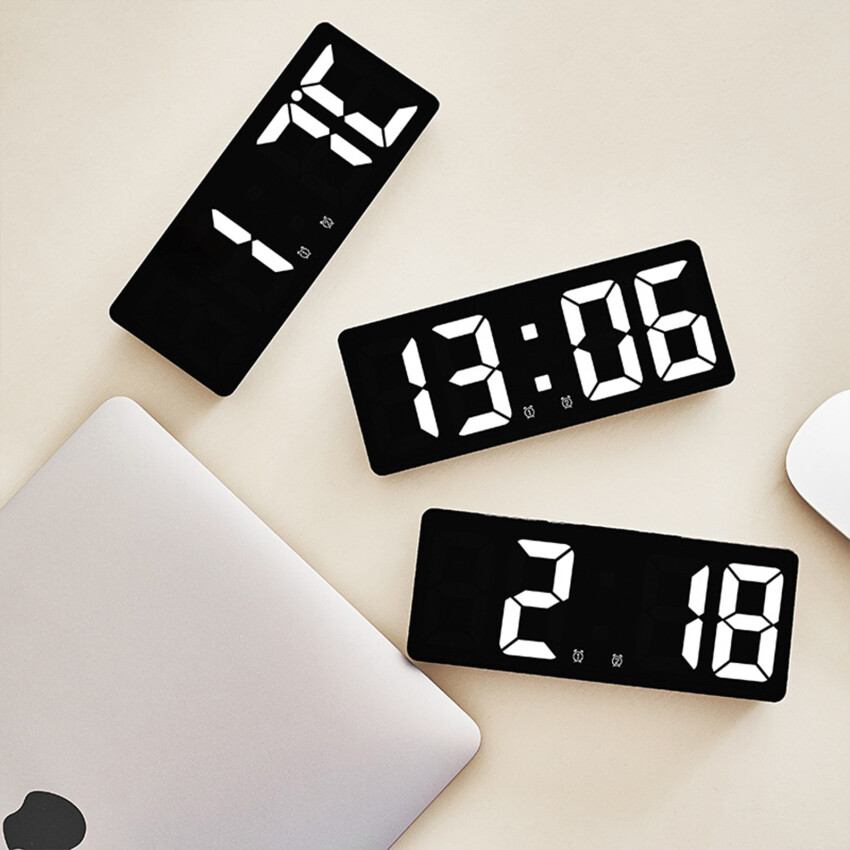 LED Mirror Large Screen Digital Clock Alarm Temperature Date Display 12/24H Anti-Disturb Multifunctional Bedroom Bedside Clock