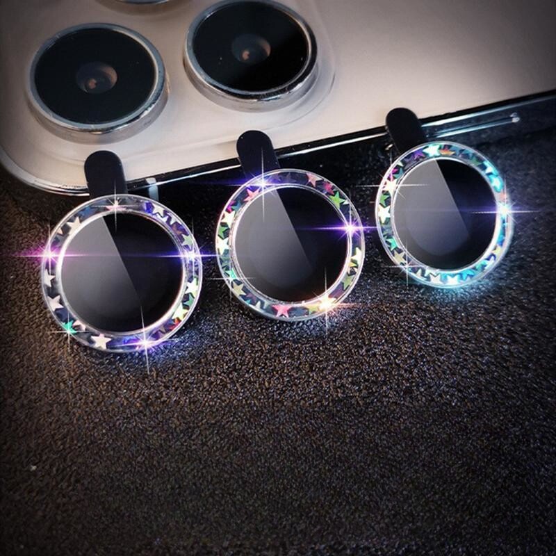 Kingzalin Single Lap Bling Diamond Camera Lens Protector For iPhone 14 Pro Max 14 Plus 13 Mini 12 Pro Max Sparkling Metal HD Tempered Glass Lens Film For iPhone Series