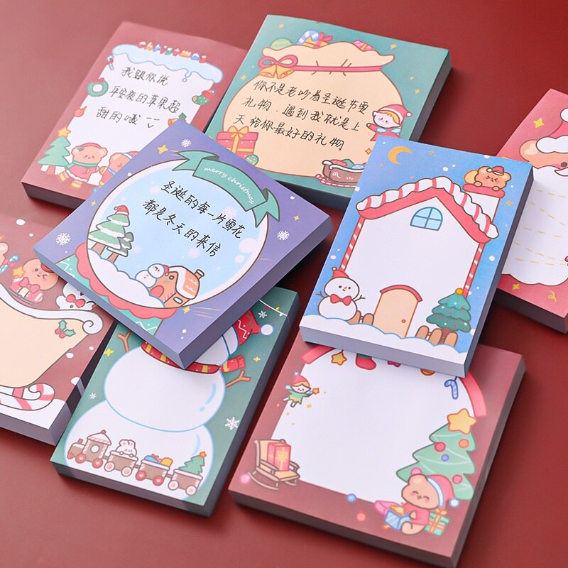 50 Sheets Christmas Cute Cartoon Santa Claus Snowman Pattern Post-it Notes Student Stickers Message Paper for Home Office School