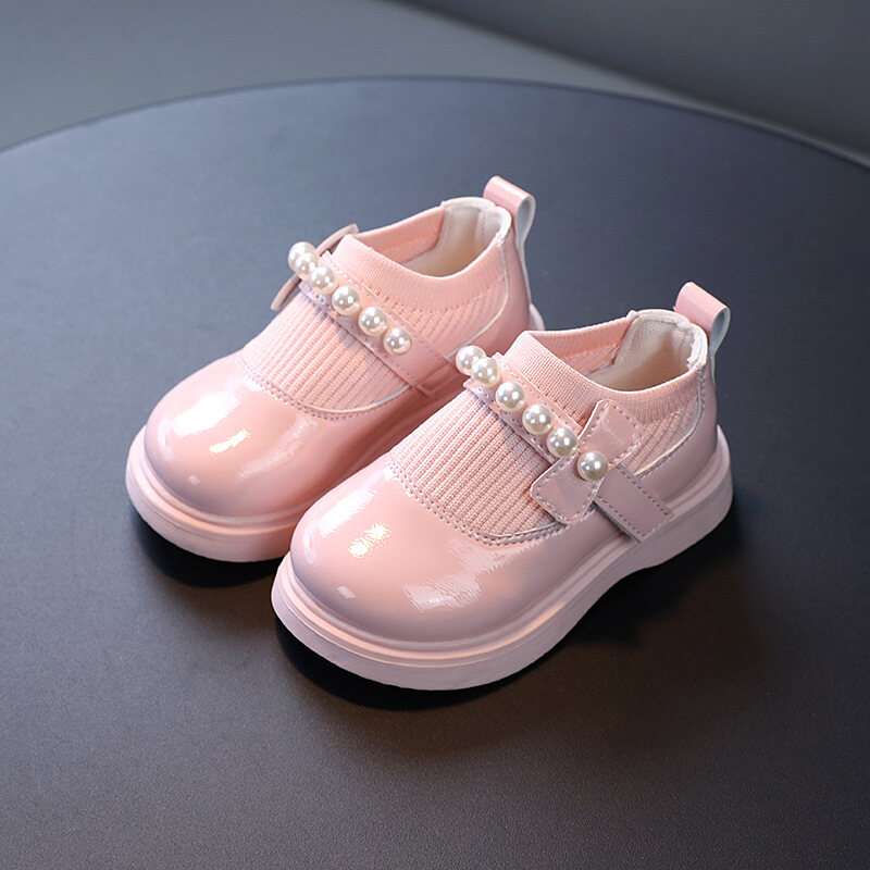[Ready Stock] New Girls Princess Shoes Fashion Small Leather Shoes Children Leather Big Toe Shoes Dance Shoelaces Pearl Girl Leather Shoes 1-6 Years Old