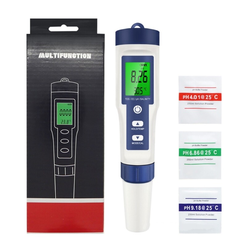 Portable PH Meter 5 in 1 Digital TDS Meter Water Tester with Back light for Pool