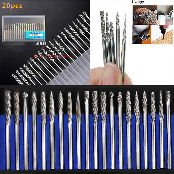 【Hot Sale+Fast delivery】LzGood Set of 20 high-grade tungsten alloy engraving grinding bits (3x3mm) accessories for portable mini multi-function drills (such as Dremel, ACZ, ...)