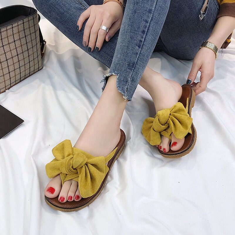 HangQiao Dép Xỏ Ngón, Dép Xỏ Ngón Thắt Nơ Thời Trang Mùa Hè Cho Nữ