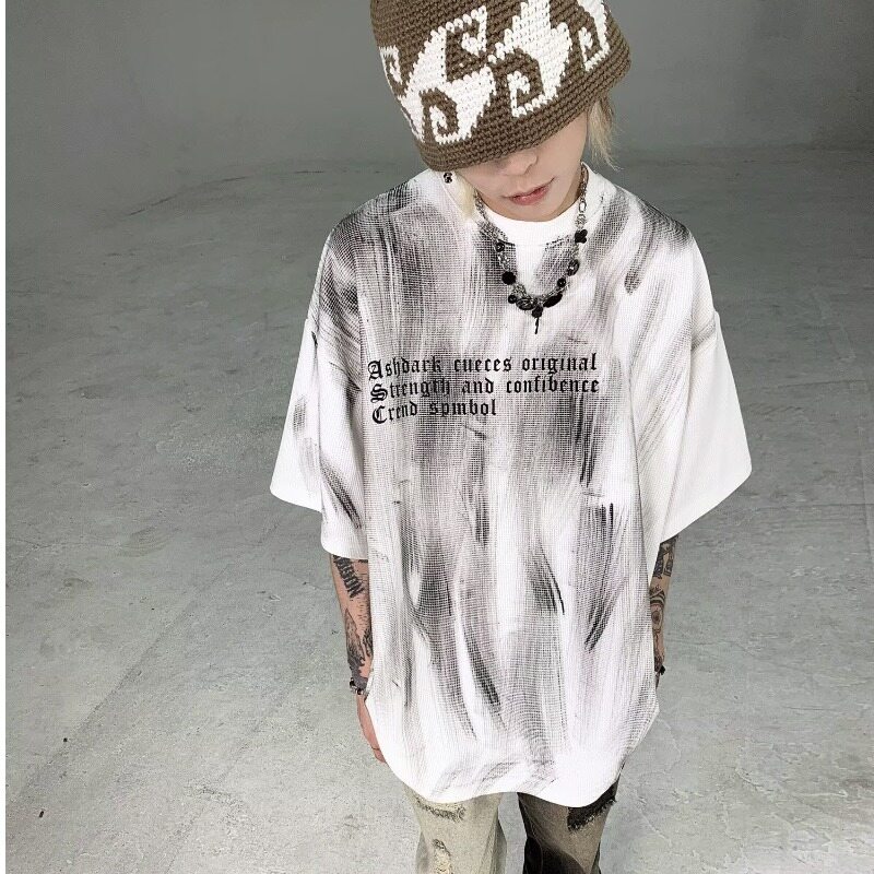 TIDE BEAR Men's round neck handsome style short-sleeved T-shirt Loose and breathable letter print T-shirt