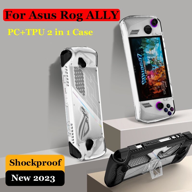 PC + Vỏ TPU cho ASUS ROG đồng minh Bảng điều khiển trò chơi Ốp bảo vệ với khung đứng chủ bảng điều khiển cầm tay Ốp lưng Phụ kiện chơi game cho ROG Đồng Minh Bìa