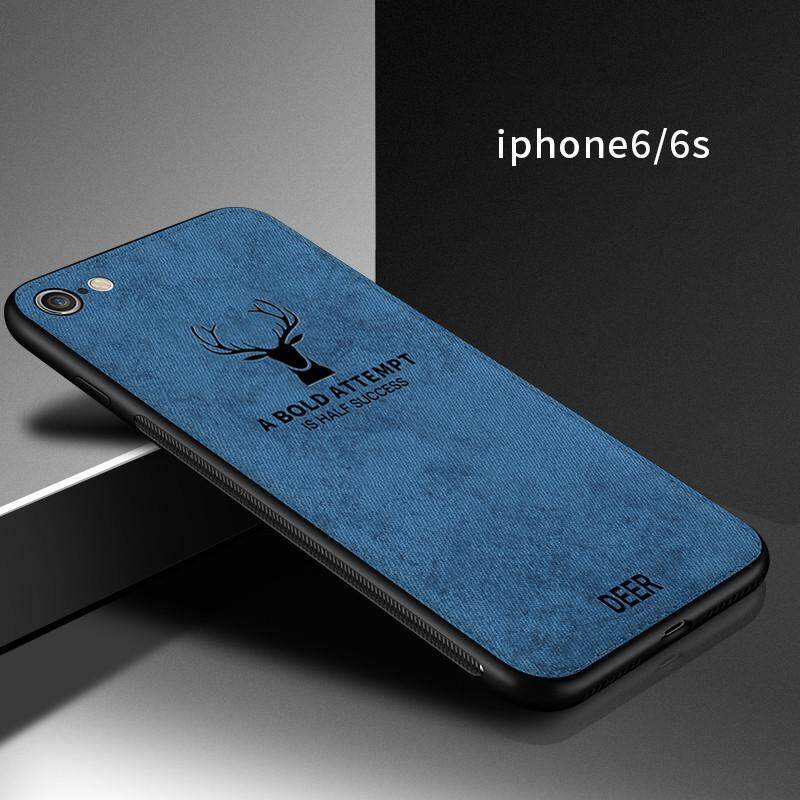 Cho [Apple iPhone 6/6S] Ốp Lưng Họa Tiết Nai Sừng Tấm Dệt Vải Bạt Mềm Hình Hươu Cổ Điển