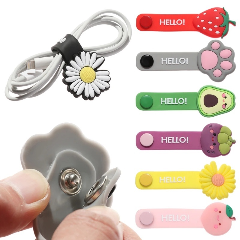 Hoạt hình dễ thương cuộn cáp silicon Clip Đa Chức Năng dây tai nghe dòng dữ liệu Công Cụ Quản Lý Tái Sử Dụng Buộc Dây cáp Organizer dây sạc Bảo Vệ