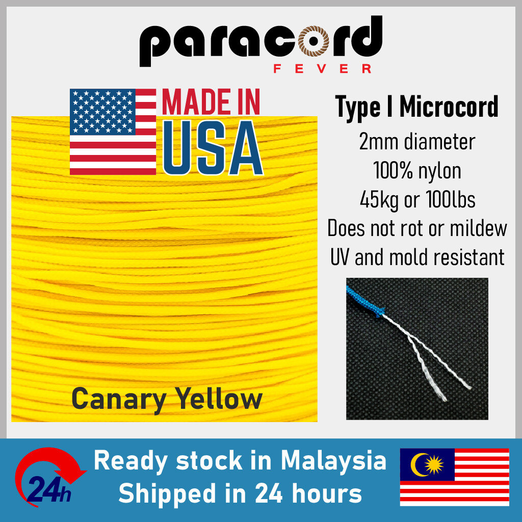 Made in USA] 2mm Type I 95 Tali Microcord Paracord Rope Parachute Cord -  Canary Yellow