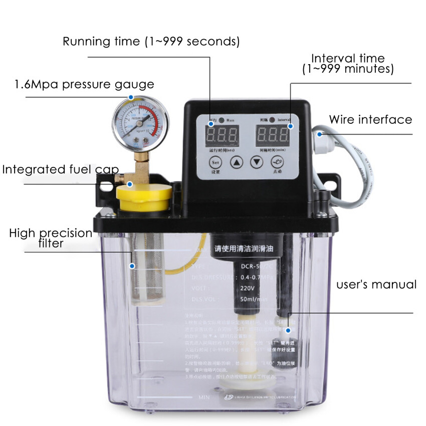 Bơm Dầu Bôi Trơn Tự Động Dụng Cụ Máy Tiện CNC Bơm Bôi Trơn Điện Từ 220V