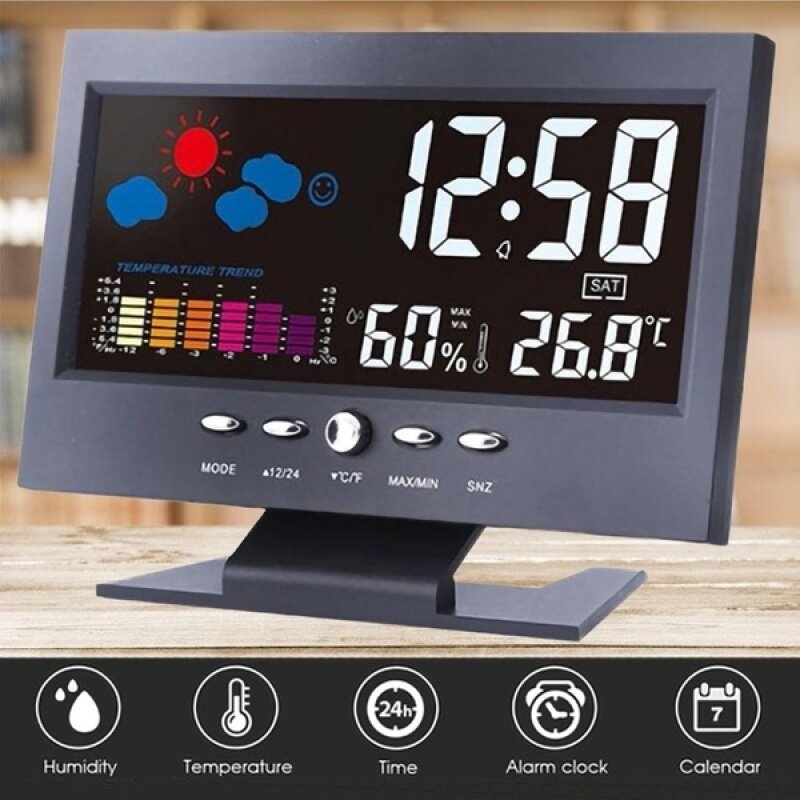 Cod√ Okhome Màn Hình Màu LCD Đèn Nền Kỹ Thuật Số Báo Thức Giấc Ngủ Đồng Hồ Trạm Dự Báo Thời Tiết Trong Nhà Nhiệt Độ Độ Ẩm Thời Gian Hiển Thị Ngày Đồng Hồ Với Alarts Cho Gia Đình, Văn Phòng, Phòng, Bảng, Máy Tính Để Bàn bán ch