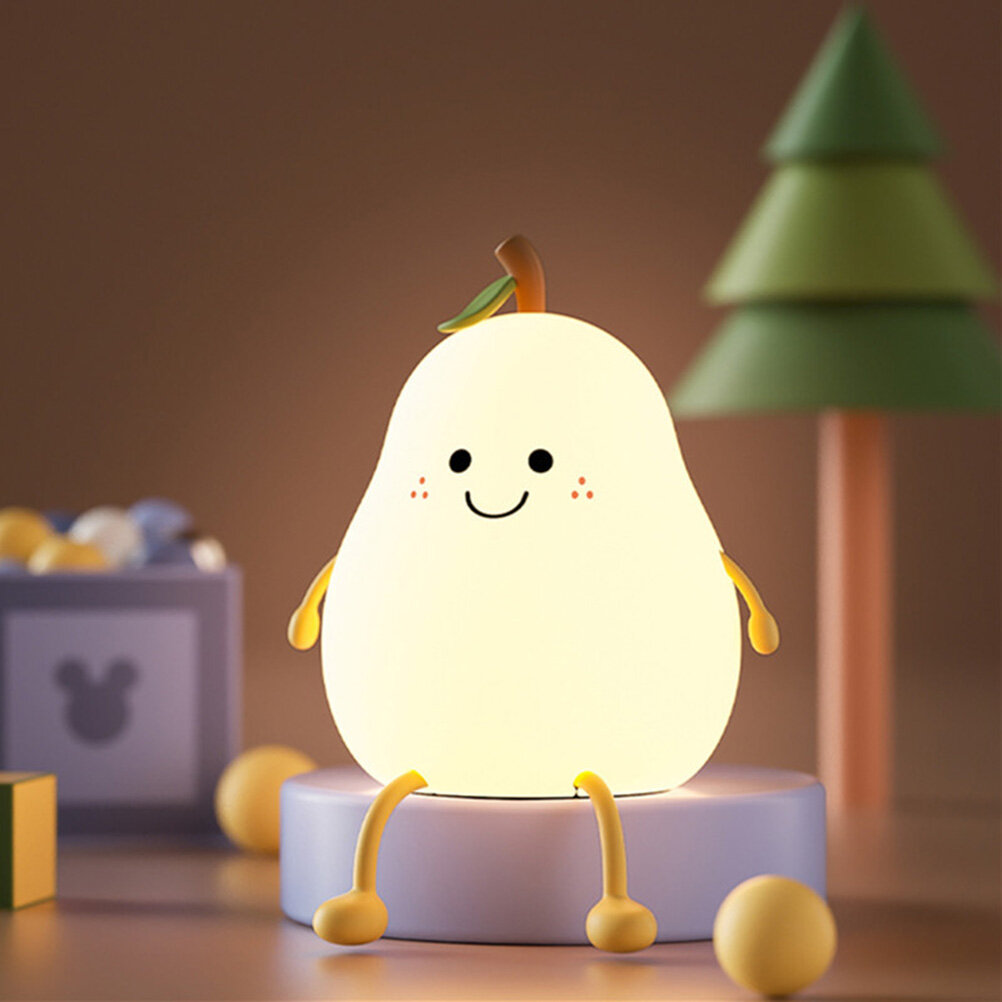 Creative Pear Shaped Night Light USB Charging LED Cartoon Silicone Night Light Warm Light Table Bedside Lamp for Bedroom Livingroom