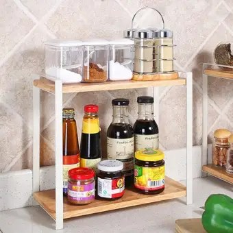 Best Sale 2 Layers Kitchen Wooden Spices Rack Free Standing Shelf