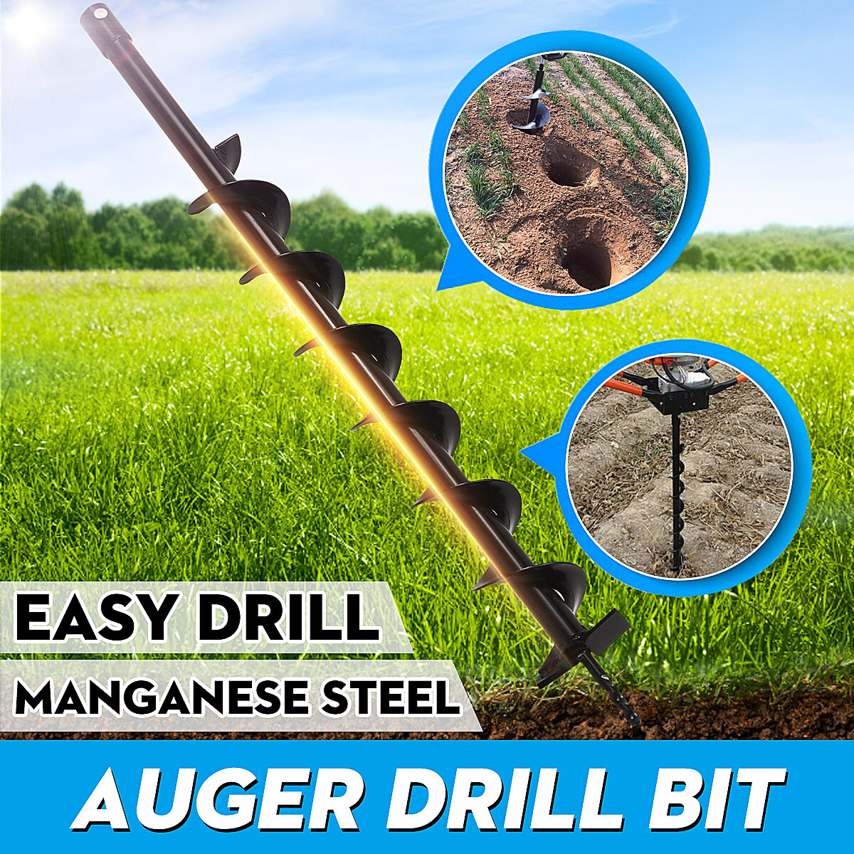 Earth Auger Drill Bit 40/60/80/100 X 800mm Ground Fence Hole Drilling Durable 
