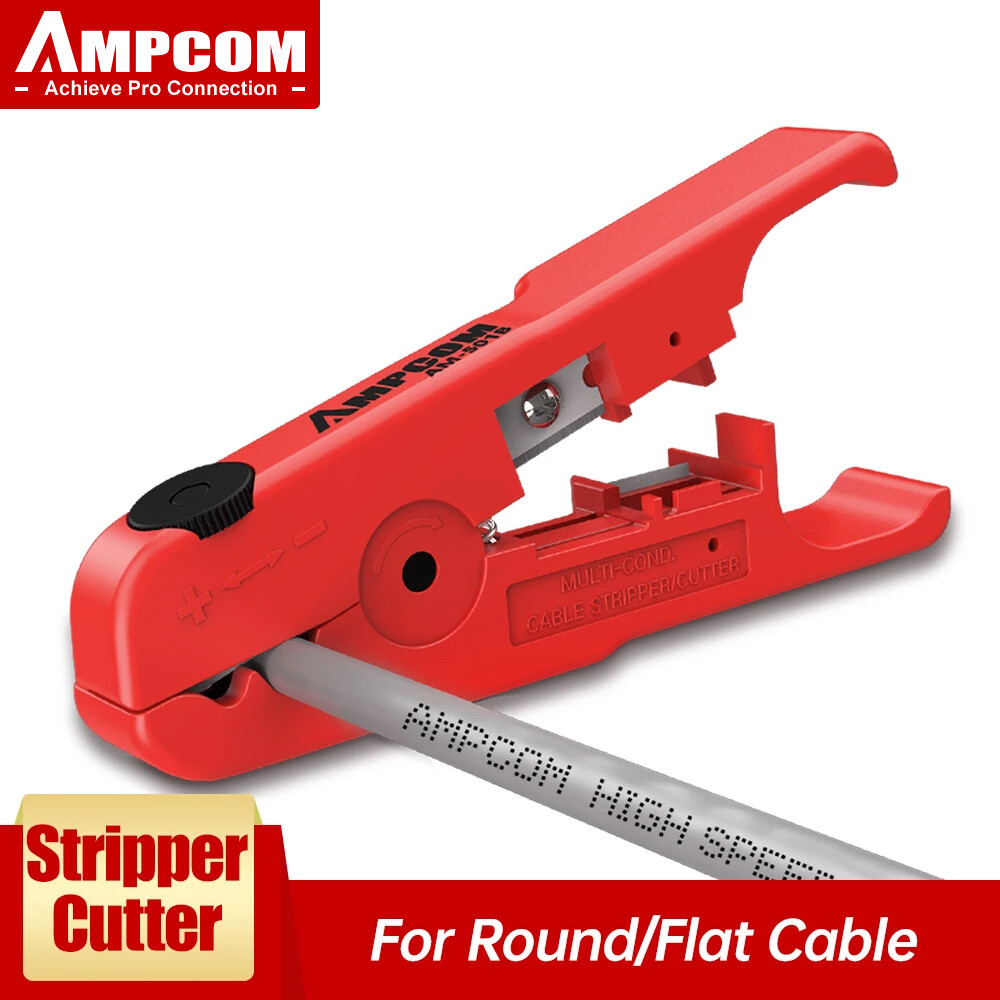AMPCOM Cable Wire Stripper Compression Tool Coaxial Cable Stripper, Round Cable , Cutter And Flat Cable Stripping Tool