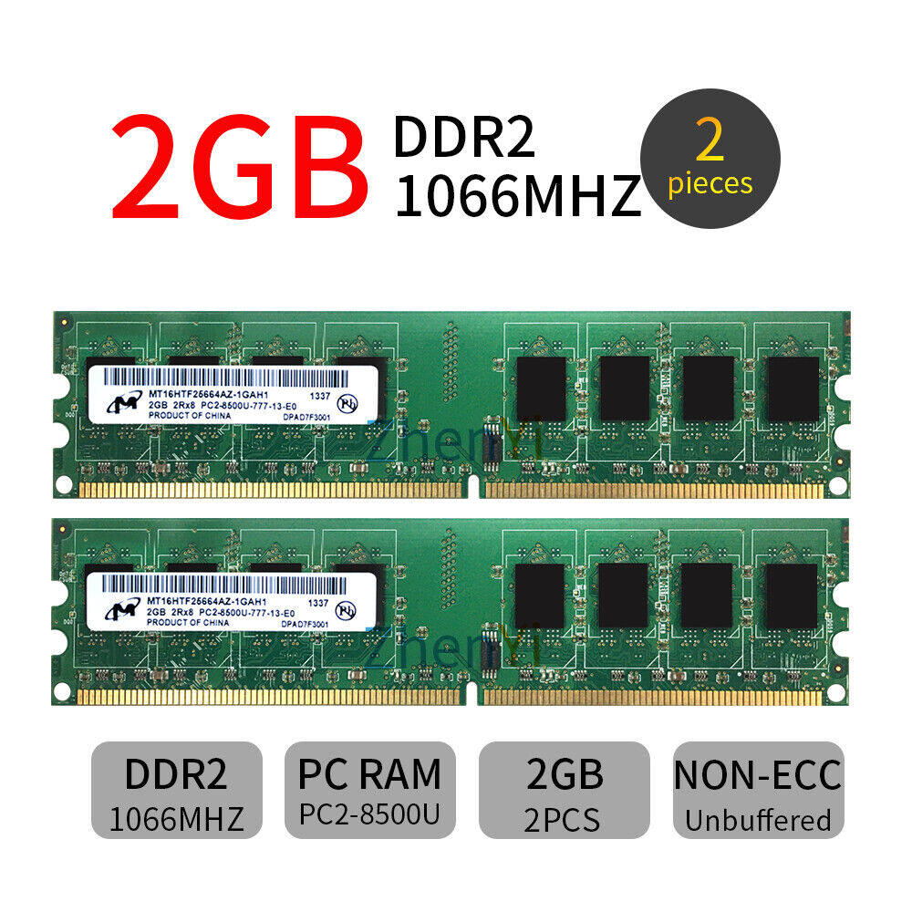 New For Micron 4GB DDR2 8500 PC2 1066MHz 2x 2GB DIMM Desktop PC RAM Memory