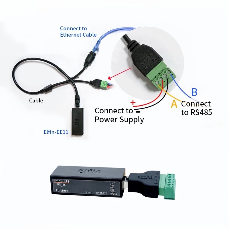 Mô-đun RS485 Sang Ethernet Máy Chủ Nối Tiếp, Elfin-EE11A DC5V-36V Giao Thức Modbus TCP