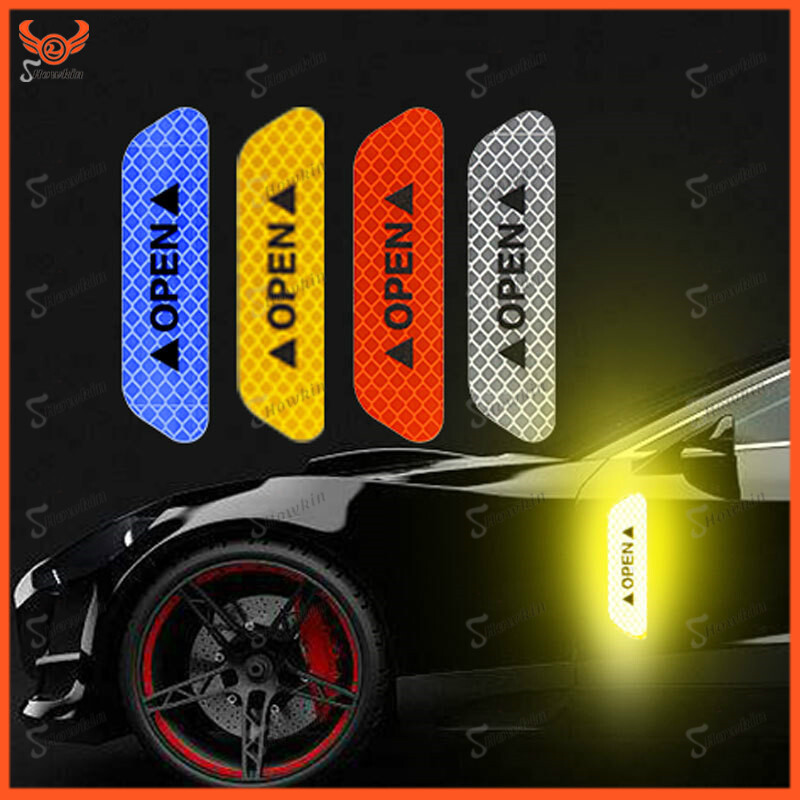 1pc Car door safety anti-collision warning reflective stickers OPEN stickers long-distance reflective decorative stickers