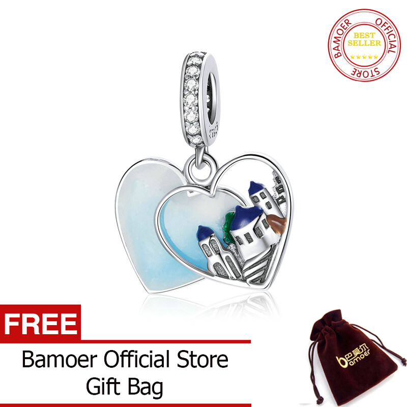 BAMOER 925 Silver Charming scenery Church Wedding Heart Love Charm Fit Original Bracelet DIY Necklace Pendant Jewelry SCC1742