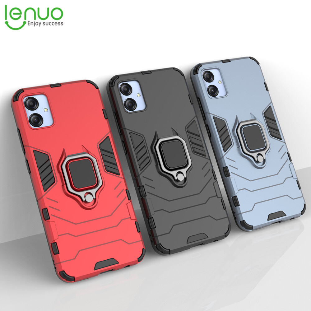 Lenuo for Samsung Galaxy A04E Case - Silicone TPU and Hard PC Dual Layer Heavy Duty Shockproof Metal Ring Holder Cover Phone Casing