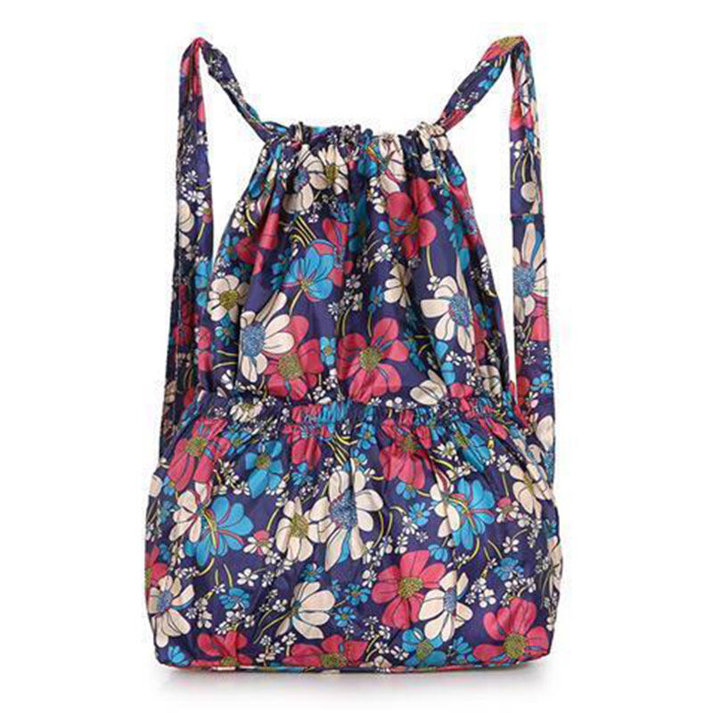 Women's Versatile Nylon Drawstring Pocket Backpack Outdoor Sports Bag Mommy Bag Large Capacity Lightweight Travel Bag